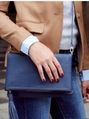 Gigi NY Navy Embossed Convertable Clutch | 8" × 11" | VEGAN LEATHER
